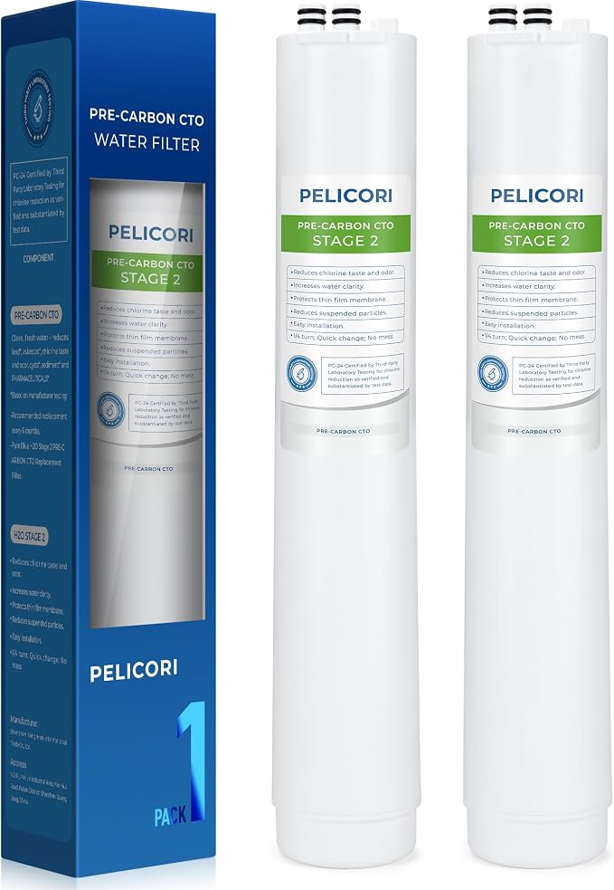 H2O Stage 2 Pre Carbon Block Water Filter, No RO Membrane, 2Pack | Compatible with Pure Blue H2O Stage 2 Pre CTO PB-TLRO4CB2T, 4 Stage PB‑TLRO4H50T Reverse Osmosis Water Filtration System