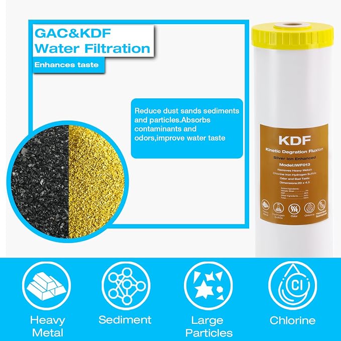H&G Lifestyles 4.5" x 20" 3 Stage Whole House Water Filter Replacement | Iron & Manganese Reducing Cartridges, GAC KDF, PP Cutton Cartridges,Compatible with DGD-5005-20, WGB32BM,EP20-BB,FP25B