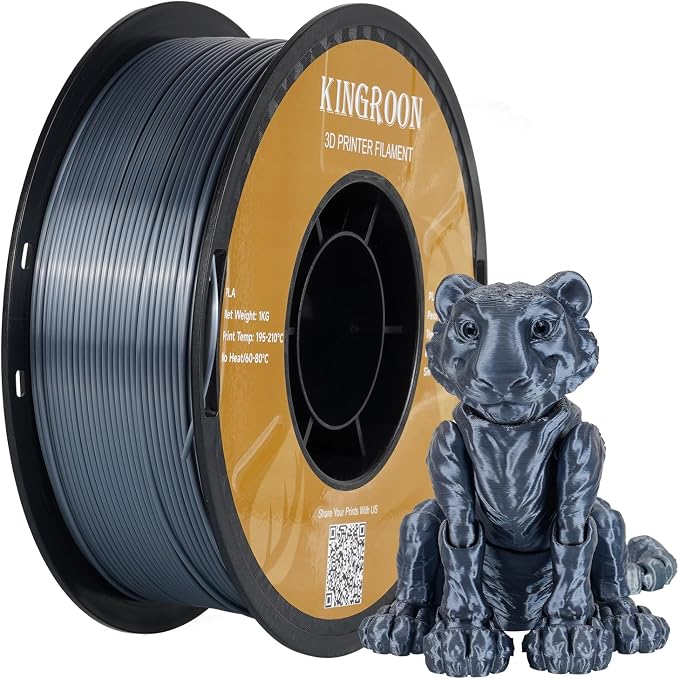 Kingroon PLA Filament, Multicolor Silk PLA Filament, Dual Color 3D Printer Filament, 1.75 mm, Dimensional Accuracy +/- 0.03 mm, 1kg Spool(2.2lbs), Silver Grey