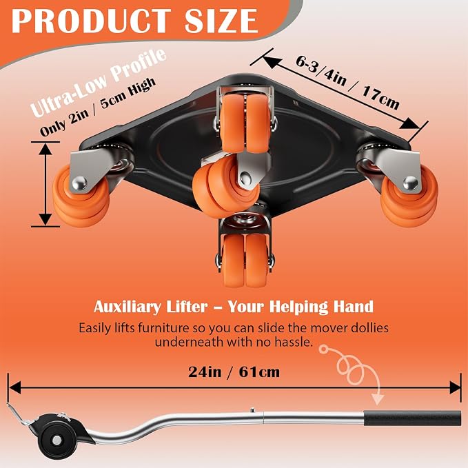 Heavy Duty Furniture Movers with 10 Wheels, Dual-Wheel Caster Square Dollies with Furniture Lifter and Base, 360° Swivel Casters, Non-Slip Pads, Up to 4000 lbs Load Capacity