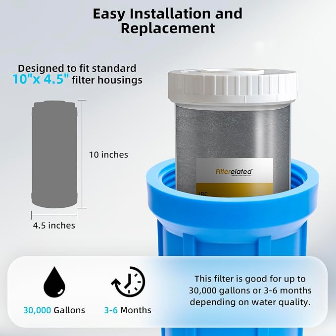 Filterelated 10" x 4.5" Iron Removal Water Filter Cartridge with Specialized Resin | Whole House Well Water Filter for Heavy Iron, Manganese & Sediment | Long-Last Universal Replacement Cartridge
