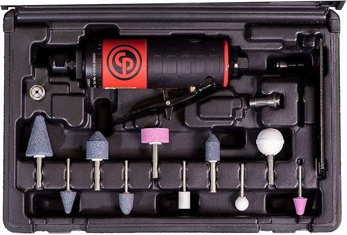 Chicago Pneumatic CP7411K Kit - Air Die Grinder Tool, Welder, Woodworking, Automotive Car Detailing, Stainless Steel Polisher, Heavy Duty, Straight, 1/4 Inch (6 mm), 0.56 HP / 420 W - 22000 RPM