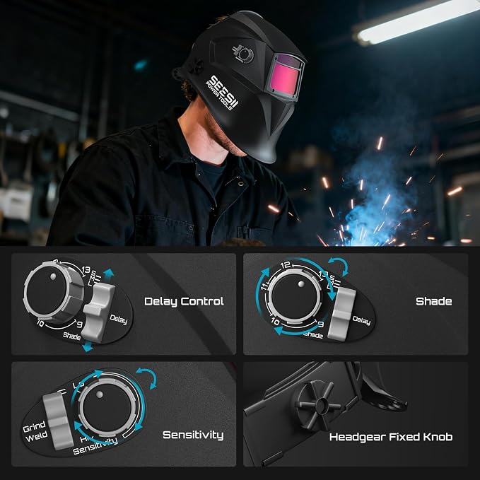 Seesii Portable Welder 110V with Auto Darkening Welding Helmet, 120A Handheld Welder with 3/64"-1/8" Welding Rods&Gloves, Welding Hood with 4 Arc Sensors Shade 4/9-13, Welding Kit for Home DIY Repair
