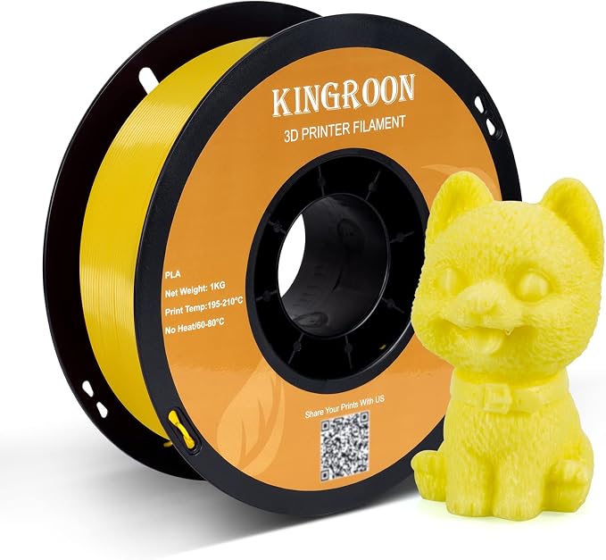 Kingroon PLA 3D Printer Filament, Dimensional Accuracy +/- 0.02 mm, 1 kg Spool(2.2lbs), 1.75 mm，Yellow