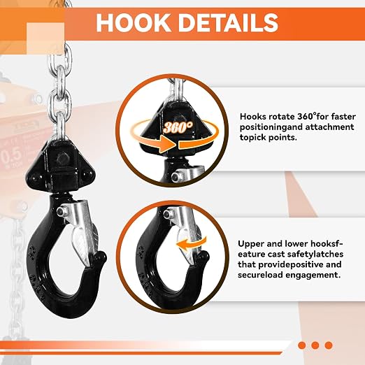 TKK 1/2 Ton Chain Hoist - 1100lbs Capacity, 10FT Manual Hand Chain Block with Heavy-Duty Hooks and Industrial-Grade Structures for Garages, Warehouses, Automotive, and Machinery Lifting