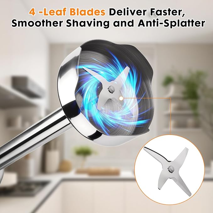 Immersion Blender Handheld Cordless 8 in 1 Hand Held Blenders Mixer Stainless Steel 25 Speed Turbo Mode Electric Sitck Beaker Chopper Milk Frother Grinder