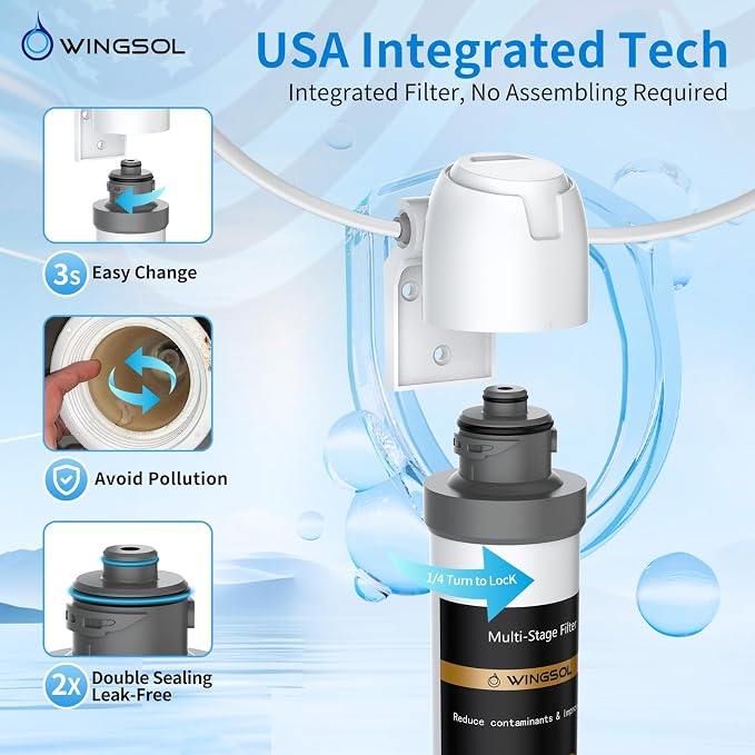 WINGSOL Replacement Filter Cartridge for Under Sink Water Filter Compatibel with: WS-QC-001, WS-QC-001 (F), WS-QC-001 (FY), WS-QC-001 (FB), 2 Pack