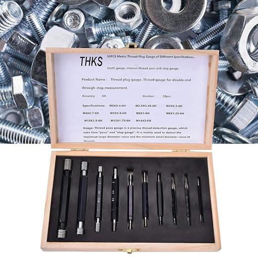 10Pcs Thread Plug Gage Double-End Through-Stop Measurement Hand Tool Thread Plug Gauge(Metric Thread)