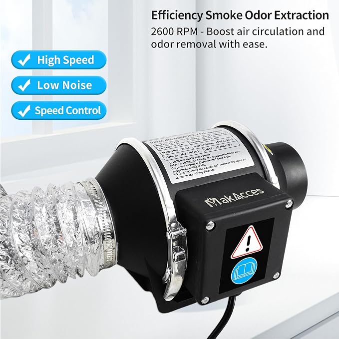 3 Inch Inline Duct Fan with Variable Speed Controller & Pipe,Efficiency Smoke Odor Extraction, Upgrade Motor,Low Noise Ventilation Exhaust Fan for 3D Printers,Laser Engravers,Resin Printers,Grow Tents