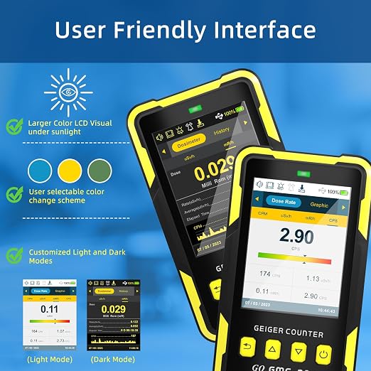 Nuclear Radiation Detector GQ GMC-800 USA Design Product US National Standard Large Color LCD Display 5 Alarm Types Dosimeter Data Save & Global Share Beta Gamma X-ray Portable Multifunction Device