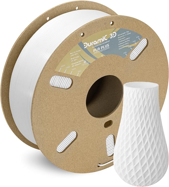 DURAMIC 3D PLA+ Printer Filament 1.75mm PLA Plus Neatly 2Kg Spool(2.2lbs) | PLA Pro Tougher and Stronger, Dimensional Accuracy Probability +/- 0.02mm White