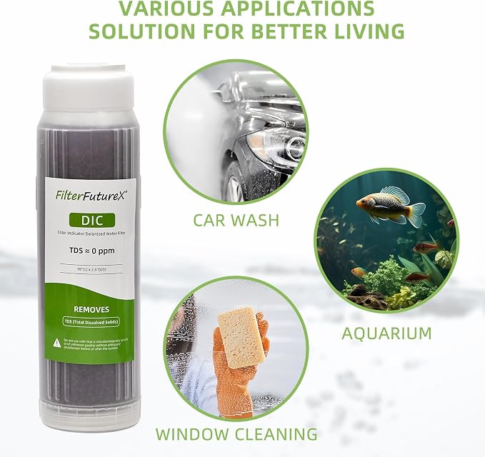 Refillable Mixed Bed DI Resin Filter Color Changing Deionized Resin 10-Inch Replacement Cartridge Car Wash, Window Cleaning, Aquarium (3)
