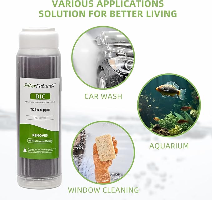 Refillable Mixed Bed DI Resin Filter Color Changing Deionized Resin 10-Inch Replacement Cartridge Car Wash, Window Cleaning, Aquarium (2 packs)