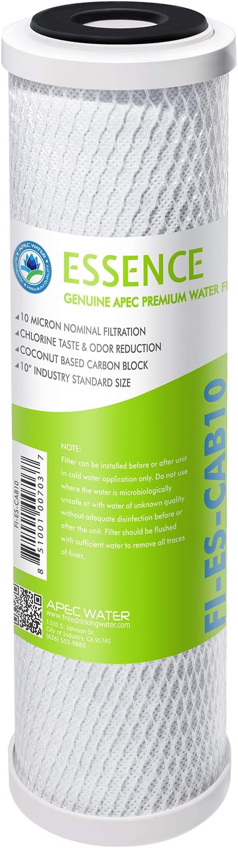 APEC Water Systems 10” Carbon Block Water Filter for Reverse Osmosis System, 10” x 2.5”, 10 Micron (FI-ES-CAB10) | For APEC Essence Series RO Systems, Removes Chlorine, Taste & Odor, High Adsorptive Capacity