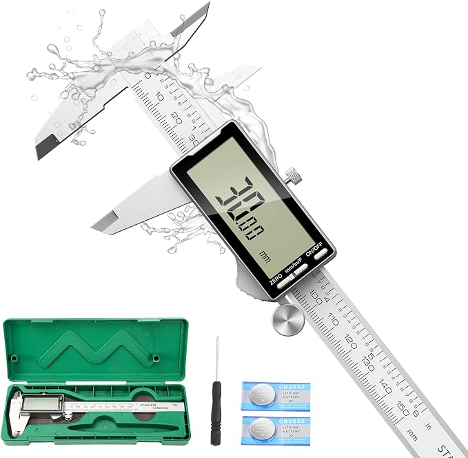 Raynesys Electronic Digital Caliper 6", Professional Precision Micrometer Calipers, ±0.001"/0.02mm Accuracy, Large LCD Display, Stainless Steel Diameter Measuring for Woodworkers/Jewelers/DIY Projects