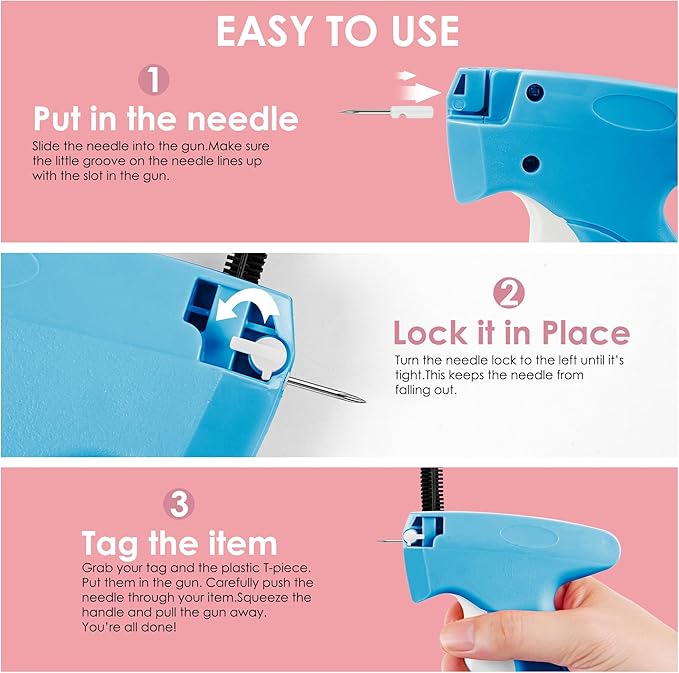Stitch Gun for Clothes - Handheld Stitch Gun Quick Clothing Fixer - Tagging Gun - Includes 6 Needle, 1000 Black Fasteners & 1000 White Fasteners