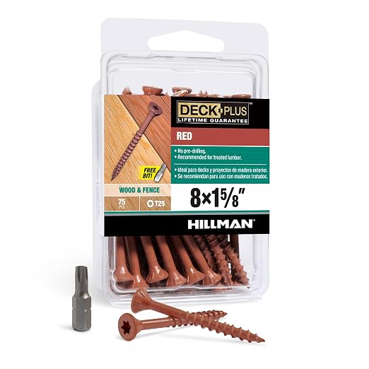 Deck Plus 1-5/8 Inch Epoxy Coated Exterior Wood and Fence Screws #8 x 1-5/8" Torx/Star Drive Included Coarse Thread, Outdoor Rust Resistant Decking Screw, Red, 75 Pieces | 42597