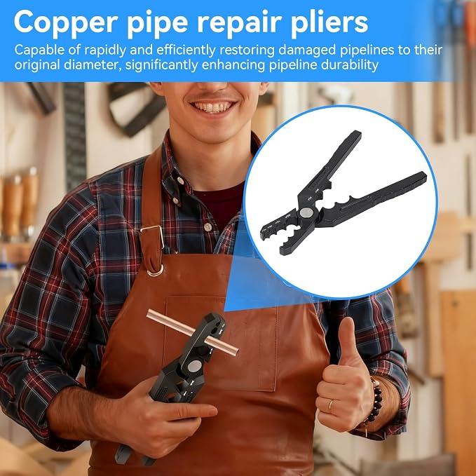 Copper Tube Rounder, Manual Pliers Tool Flat Tube Repairer Pliers Copper Pipe Rounder with 6 Hole Fits 1/4" 3/8" 1/2" 5/8" 3/4" 7/8" Pipes