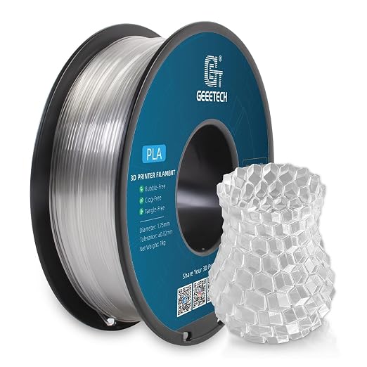 Geeetech Clear PLA Filament 1.75mm, Excellent Transparency, Neatly Wound 3D Printer Filament 1kg(2.2lbs), Transparent PLA Fit Most FDM 3D Printers