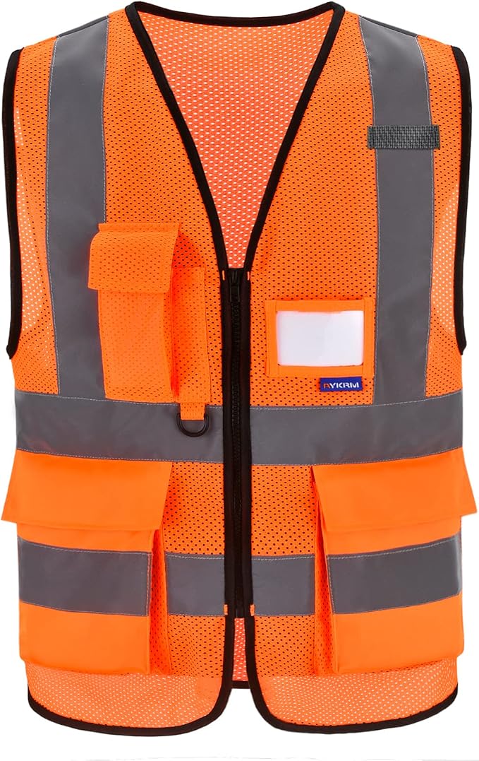 A-SAFETY ANSI/ISEA Standard Class 2 Hi-Vis Vest, Mesh, Zipper, Orange, 3XL | Orange 3XL Class 2 breathable mesh vest with 7 pockets, transparent ID pocket and radio mic loop for railway operations.