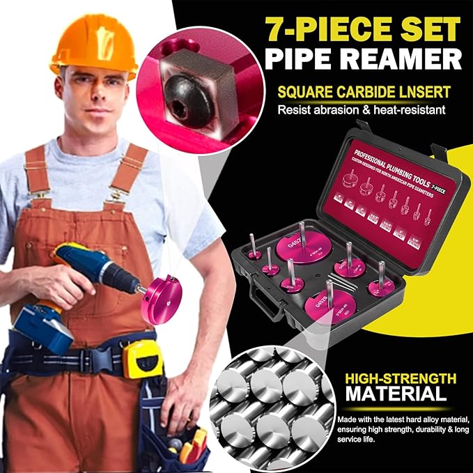 Premium 7Pcs PVC Pipe Reamer Kit For 1/2" Drills- Includes 3/4", 1", 1-1/4", 1-1/2", 2", 3", 4" Compatible with Standard 1/2" Drills,For SCH40 PVC, ABS PVC Pipe,CPVC Perfect for Plumbing Repairs
