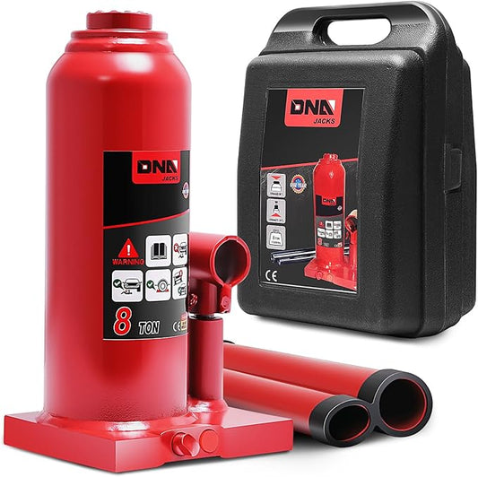 DNA Motoring 8 tons / 16000 lbs Lifting Automotive Welded Hydraulic Bottle Jack for Repair Vehicle, Pickup, Truck, w/Manual Handle, Red,TOOLS-00358