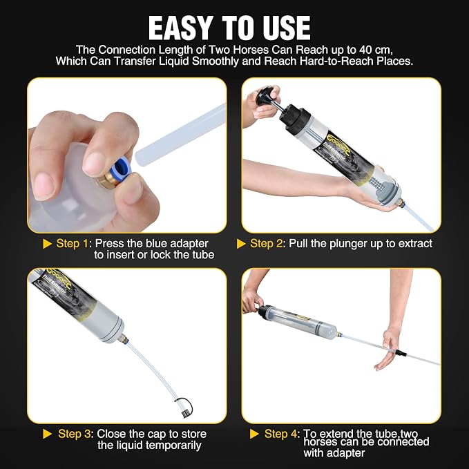 GOOACC Oil Extractor Pump, 500CC Fluid Extractor Automotive Manual Fuel Suction & Filler Pump with Extension Hose Syringe Vacuum Pump, Brake Fluid Extractor for Oil Change Extraction Transfer (500ml)
