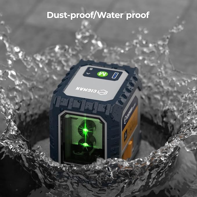 Laser Level Rechargeable, CIGMAN G02A Green Self-Leveling Cross Line Laser Level with Horizontal and Vertical Lines, Selectable Laser Lines, 100 Ft Visibility, Rotatable 360°, Charging Cable Included
