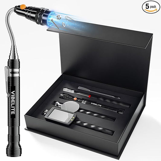 Fathers Day Dad Gifts, 5Pcs Telescoping Magnetic Pick Up Tool Set, with 1lb &15lb Pick-up Rod, 360° Square & Circle Swivel Adjustable Inspection Mirror and LED Flashlight, Birthday Gifts for Men, Dad