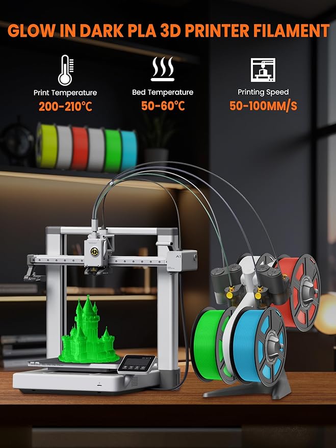 TECBEARS Glow in The Dark PLA Filament, Neatly Wound Luminous PLA 3D Printer Filament, Dimensional Accuracy +/- 0.02mm，Fit Most FDM 3D Printers,1KG Spool (2.2 lbs), (Blue PLA, Glow Blue)