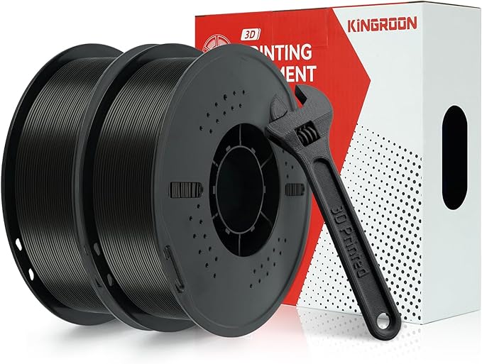 Kingroon PETG 3D Printer Filament, Dimensional Accuracy +/- 0.02 mm, 1 kg Spool(2.2lbs), 1.75 mm, 2KG Black+Black