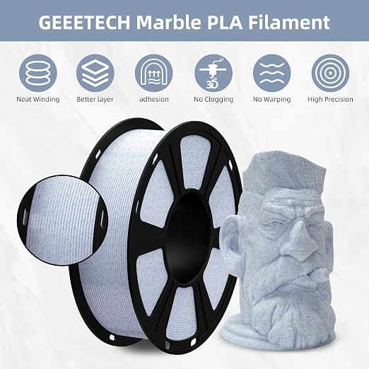 Geeetech Marble PLA Filament, Stone-Like Appearance, 1.75mm 3D Printing Filament 1kg(2.2lbs), Dimensional Accuracy +/- 0.02 mm, Marble White-Blue Stone Color, Fit Most FDM Printer