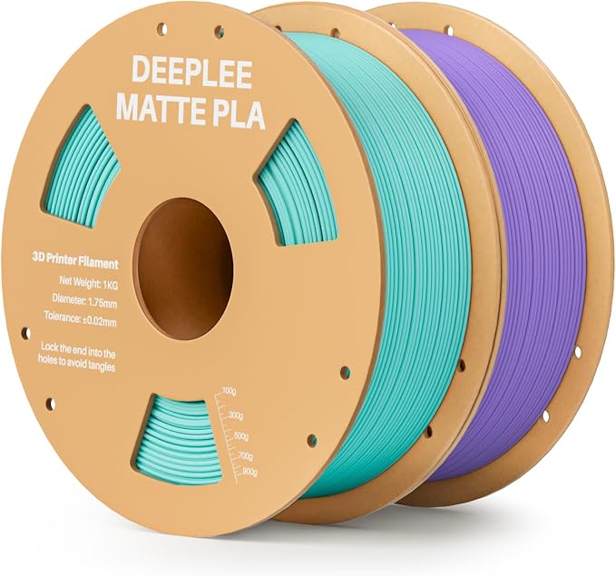 Matte PLA Filament 1.75mm, 3D Printer Filament Dimensional Accuracy +/- 0.02mm, No Clogging, Higher Toughness, Cardboard Spool 3D Filament, 2 Pack 1kg Teal Green & Lavender Purple