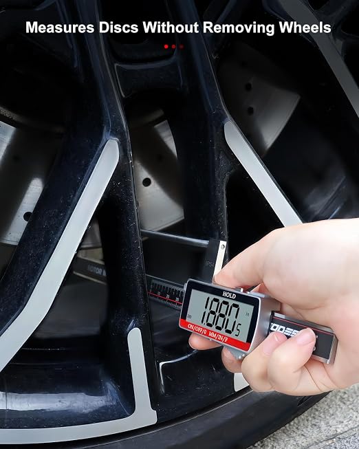 GODESON Brake Rotor Gauge, Rechargeable Digital Caliper 3.25-Inch ±0.03mm Accuracy, Stainless Steel Body, Large LCD Display with Hold, mm/inch/F Units, IP54, Measures Discs Without Removing Wheels