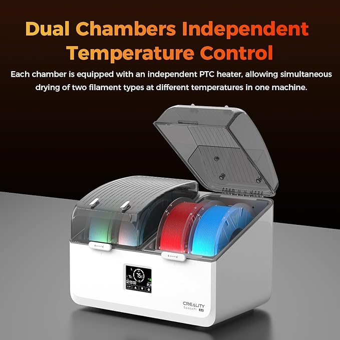 Creality Filament Dryer Box 4 Spool, SpacePi X4L 3D Printer Filament Storage Box, Dual Independent Heating Chambers, Rapid Heating Up to 75℃, Active Dehumidification, Fits PLA,PETG,ABS,TPU,Nylon,etc