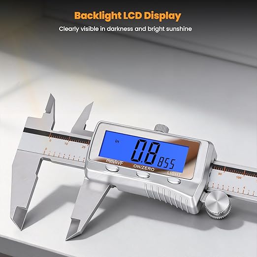 HARDELL Digital Caliper 12 Inch, Rechargeable All Metal Electronic Micrometer with Backlit LCD, Inch/mm/Fraction Conversion, Auto-Off – Measuring Tool for DIY, 3D Printing, Workshop & Household