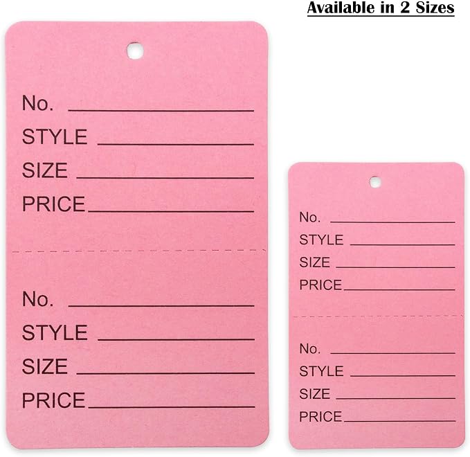 1000 Qty 1 3/4 x 2 7/8 (44x73mm) Assorted Unstrung Colored Price/Receipt Tags w/Easy-Tear Stub (Consignment/Merchandise/Clothing/Jewelry/Laundry/Sales) – Number/Style/Size/Price