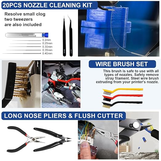 201PCS 3D Printer Tools Kit, 3D Printer Accessories for 3D Printer Modeler Basic Tools Diverse,Including Nozzle Cleaning Kit,Polishing Machine,Deburring Tool for Remove/Trim and Finish 3D Print