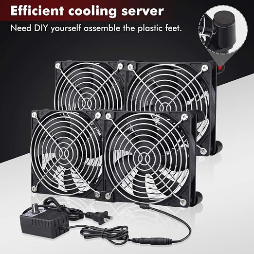 Wathai 4 x 120mm GPU Mining Rigs Server Racks Fan with 110V - 240V AC Plug | Dual Ball Fans Cooling with Variable Speed Control for Big Airflow for AV Cabinets, TVs Routers. Amplifier, Refrigerator cool