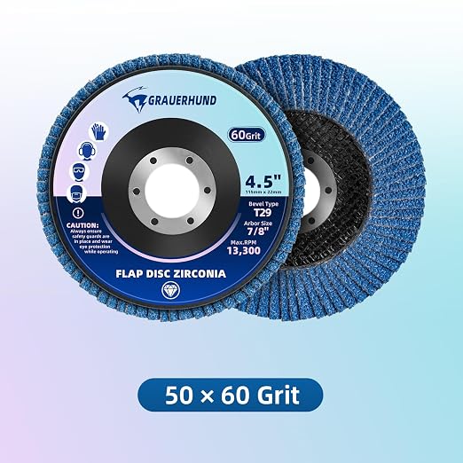 50 Pack Flap Discs 60 Grit 4 1/2" x 7/8" for Angle Grinder, T29 Flap Sanding Discs, 4 1/2 Inch Grinding Wheels, Zirconia Grinding Discs for Metal, Wood, and Stainless Steel Finishing