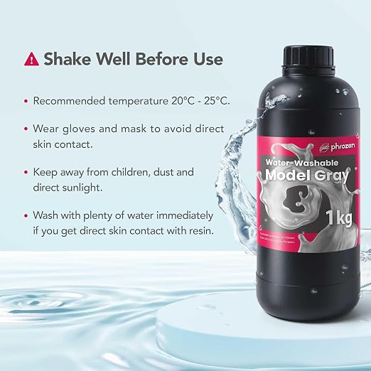 phrozen Water-Washable 3D Printer Resin [Model Gray], 405nm LCD UV-Curing Photopolymer Resin for High Precision Printing, Low Odor, Non-Brittle, Easy to Clean and Cure (1KG)