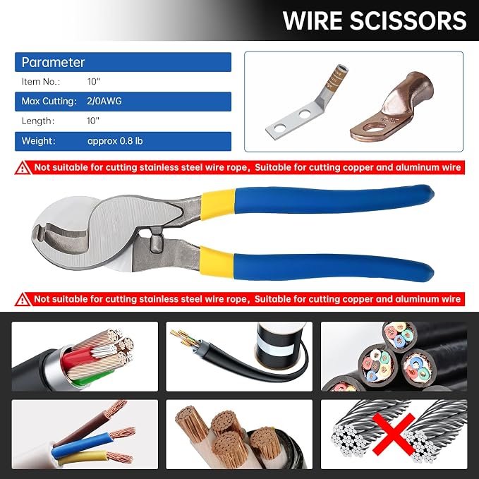 Hydraulic Crimping Tool and Cable Cutter Hydraulic Cable Lug Crimper 8 US TON 12 AWG to 00 (2/0) Electrical Terminal Cable Wire Tool Kit with 9 Die