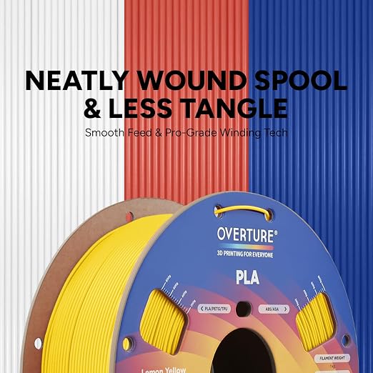 OVERTURE High Speed PLA Filament 1.75mm, Neatly Wound 3D Printer Filament 1kg Spool (2.2lbs) Rapid PLA, Dimensional Accuracy +/- 0.02 mm, Fit Most FDM 3D Printers (Lemon Yellow)