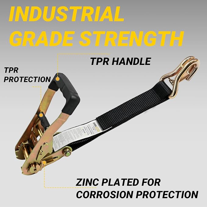 Car Tie Down Straps for Trailers, 4 Pack 2" x 96" Heavy Duty Car Hauler Ratchet Straps, 10,000 lbs Break Strength, Latch J-Hooks & 2" x 36" Axle Straps for Cars, SUVs, Trucks, ATVs & UTVs, Black
