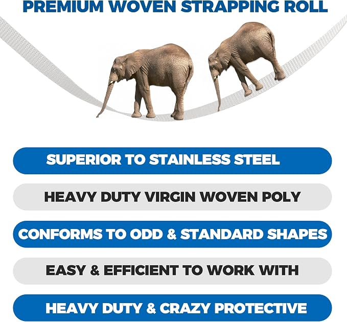 Heavy Duty Woven Cord Flat Rope - 1000ft x ½” Roll - Banding & Pallet Strapping Kit - Includes Virgin Polyester Strapping Roll & Self-Dispensing Box