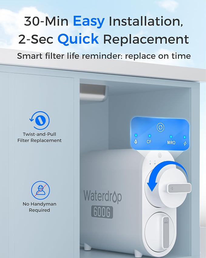 Waterdrop G2-2CF Filter, Replacement for G2/G2P600/G2MNR RO System, 2-Pack | 12-Month Lifetime Each, Under-Sink Water Filter Replacement, Long Lifespan, High Capacity, Easy Replacement