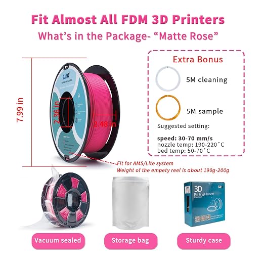 ZIRO Matte PLA Filament,1.75mm 3D Printer Filament Shiny-Free Finish,1.75mm Matte PLA Series 3D Printing Material, 2.2lbs Spool, Dimensional Accuracy +/- 0.03mm, Rose(Matte)