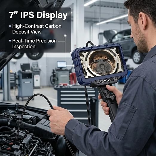 3.9mm Two-Way Articulating Borescope 7'' IPS Screen Endoscope Camera with Light 1080P Industrial Inspection Camera Ultra Thin Waterproof Snake Cam for Automotive Mechanics Wall Gadgets Tool