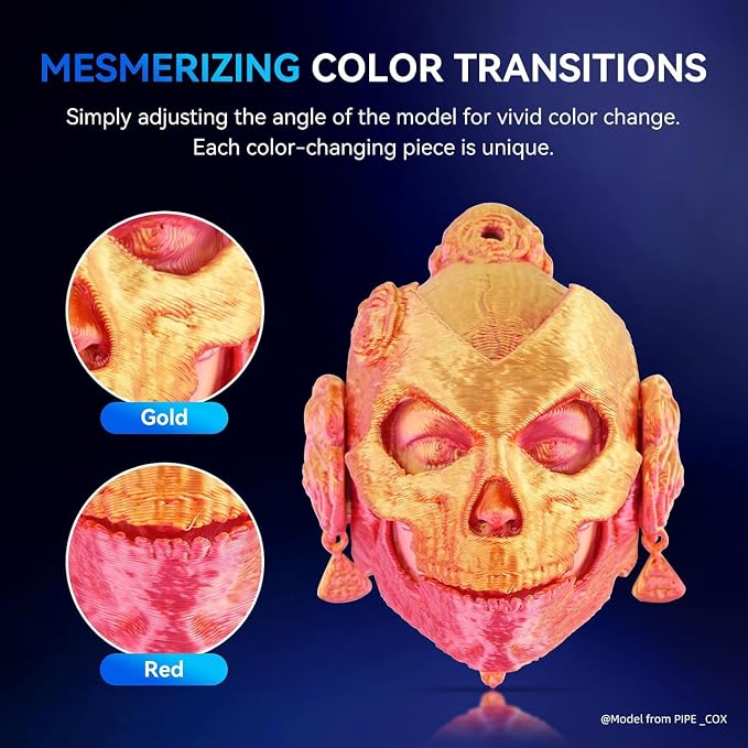 JAYO Silk Dual Color PLA Filament 1.75mm Red-Gold 1.1kg, Shiny Gradient Dual-Tone PLA, High Gloss Finish, Easy to Print, Layer Concealing, Fits for Most FDM 3D Printers