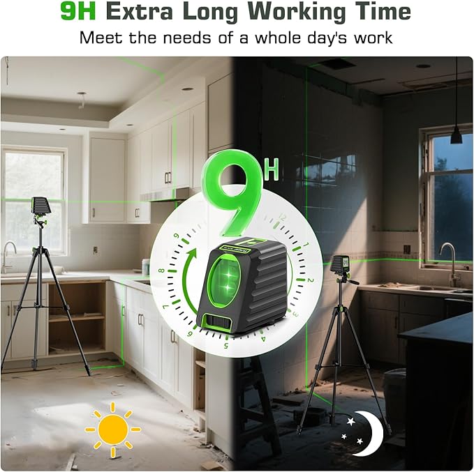 Laser Level with Tripod, Huepar 150Ft Lazer Leveler for Outdoor Use, 150° Vertical Green Cross Line Leveller Laser for Picture Hanging, Tile, Construction Project (4 AA Batteries Include)